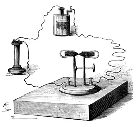 Microfone de carvão, inventado em 1878 por David Edward Hughes, 1890