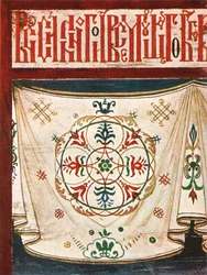 Friso de tapete na Igreja de São Nicolau Mokrinskoy em Jaroslaw, Rússia, 1928.