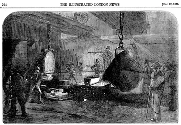 Lançando uma argamassa na Grissells Regents Canal Ironworks, City Road, Londres, 1855