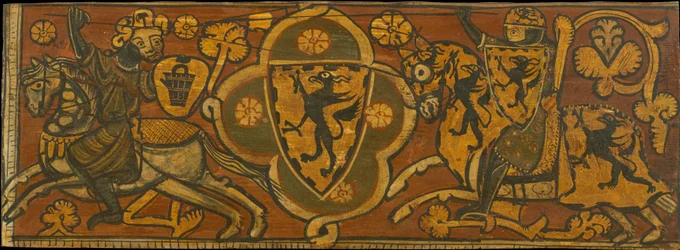 Painel de teto com uma luta entre um cavaleiro cristão e um muçulmano