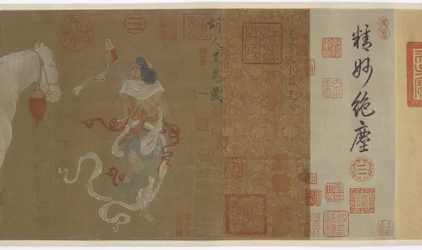 Asiáticas Centrais Apresentando Cavalos de Tributo, dinastia Ming ou Qing, século XVII.