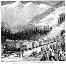 Central Pacific Railraod nas montanhas de Sierra Nevada, c1875
