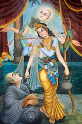 Chaityana Mahaprahbu, uma santa Vaishnava do século XV e reformadora social - Vaishnava significa venerar Vishnu ou Krishna (Krishna, tocando flauta, é um dos avatares de Vishnu) Vrindavan Inde