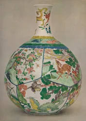 Garrafa de porcelana chinesa em esmalte Famille Verte. Período de KAng His, 1662-1722, 1928