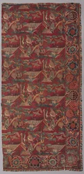 Capa de cama de chintz ou pendurada com um padrão de inspiração japonesa, metade direita, primeira metade da década de 1700.