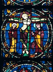 Cristo na cruz, vitral, Catedral de Chartres, França, 1194-1260.