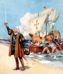 Cristóvão Colombo desembarca na América, 1492, c. 1920