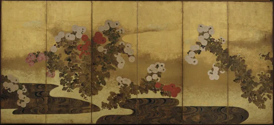 Crisântemos ao lado de um riacho, período Edo, século XIX.