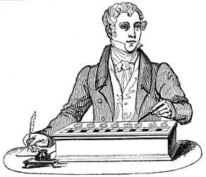 Balconista usando uma máquina de adicionar Pascal, 1835