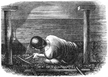 Mineiro de carvão trabalhando em uma costura estreita, c1864.