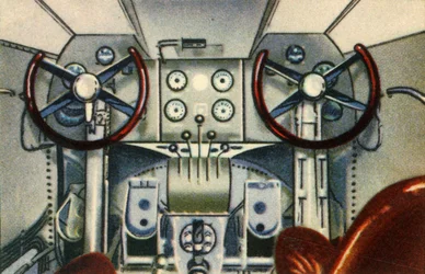 Cabina de pilotagem a bordo do hidroavião Dornier, anos 1920, 1932