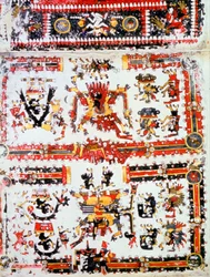 Codex Borgianus mostrando divindades em confronto, Mixtec, México pré-colombiano, século XII-XVI