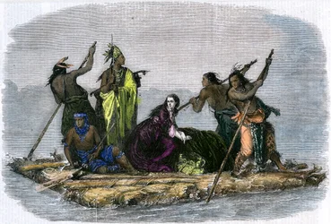 Comanches carregando uma garota em cativeiro, c1860