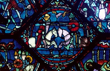 Combate entre Roland e King Marsile, vitral, Catedral de Chartres, França, 1194-1260