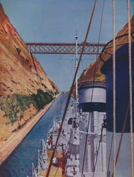 Concluído em 1893, o Canal de Corinto, em 1937