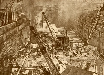 Construindo uma doca seca em Swansea, c1930.