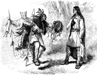 Americano nativo convertido e Powows, século XVII c1880