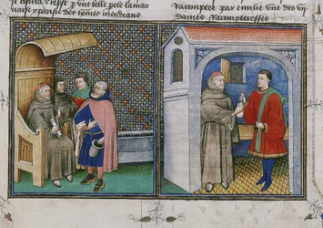 Corrupção. Miniatura do livro chamado Decameron de Giovanni Boccaccio, 1460s.