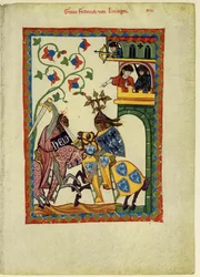 Conde Friedrich II von Leiningen Do Codex Manesse, entre 1305 e 1340
