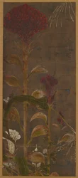 Coxcombs, milho e glória-da-manhã, período Momoyama, 1568-1615.