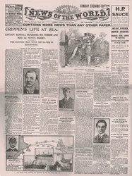 Crippens Life at Sea, primeira página do News of the World, 31 de julho de 1910.