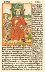 Homem coroado em um trono com a Virgem em pé à esquerda, c. 1479.