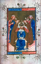 Coroação de um rei, do Liber Regalis, Abadia de Westminster, século XIV, 1937