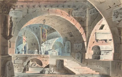 Cripta com um enlutado ajoelhado, 1830-40.
