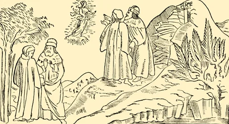 Dante no purgatório vê a visão de Beatrice, c1930.