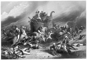 Derrota do exército Peishwas antes de Jhansi pelo general Rose, 1º de abril de 1858, c1860