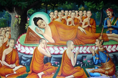 Representação da morte de Buda e entrada no nirvana. Camboja