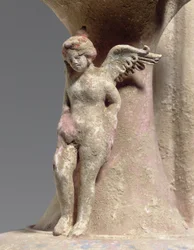 Detalhe do oinochoe de cerâmica policromada de Canosan, Apúlia, c. início do século 3 aC (cerâmica)