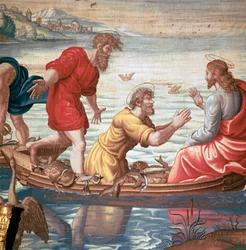 Detalhe das Tapeçarias de Mortlakes, mostrando a milagrosa tiragem de peixes, século XVII