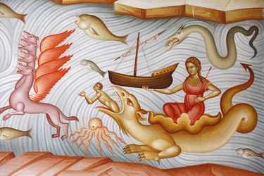 Detalhe de um fresco em Capharnam (Cafarnaum) igreja ortodoxa grega, Capharnam, Israel