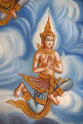 Pormenor de um afresco em Wat Chiang Mun, Chiang Mai. Tailândia
