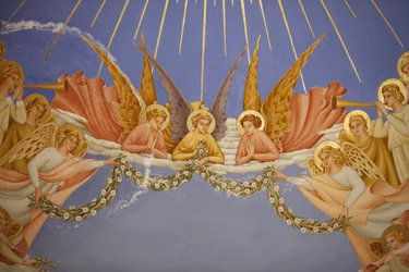 Detalhe de um afresco na igreja da Visitação em Ein Kerem : anjos, Ein Kerem, Israel