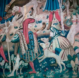 Detalhe da caça ao urso das Tapeçarias de Caça de Devonshire, século XV