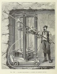 Diamond Drilling Machine projetado por Georges Leschot, pub. gravura de 1883, 1883.
