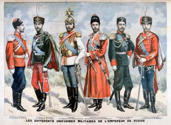 Diferentes uniformes militares russos do imperador, 1896