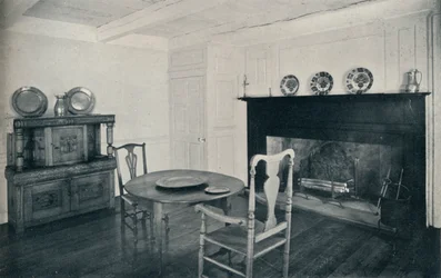 Sala de jantar, por volta de 1800, da Shenk House, Long Island, 1930
