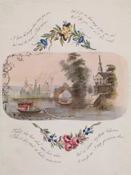 Dia dos namorados de teia de aranha dupla com cena veneziana, 1830-50.