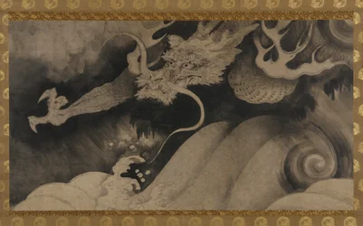 Dragão, ondas e nuvens, período Momoyama, 1568-1615.