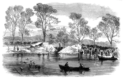 Drenando o rio Serpentine, Hyde Park, Londres, 1869