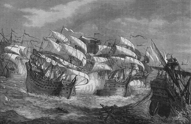 Drake atacando o navio do tesouro espanhol, c1578, c1880