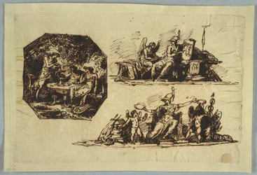 Desenho, Bacchus, Apollo e Mnemosine; Minerva com troféus