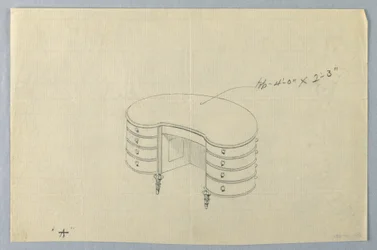 Desenho, Desenho para Mesa de Escrita em Forma de Rim A com Oito Gavetas