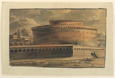 Desenho, cenografia, exterior do edifício circular, início do século 19