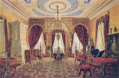 Sala de estar na mansão Grafskaya Slavyanka da condessa Julia Samoilova, meados do século XIX
