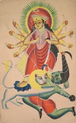 Durga Matando o Demônio Mahisha, 1800s.