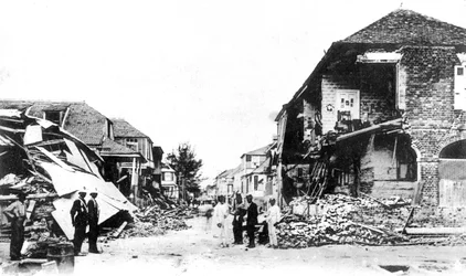 Danos causados pelo terremoto, Duke Street, Kingston, Jamaica, 1907